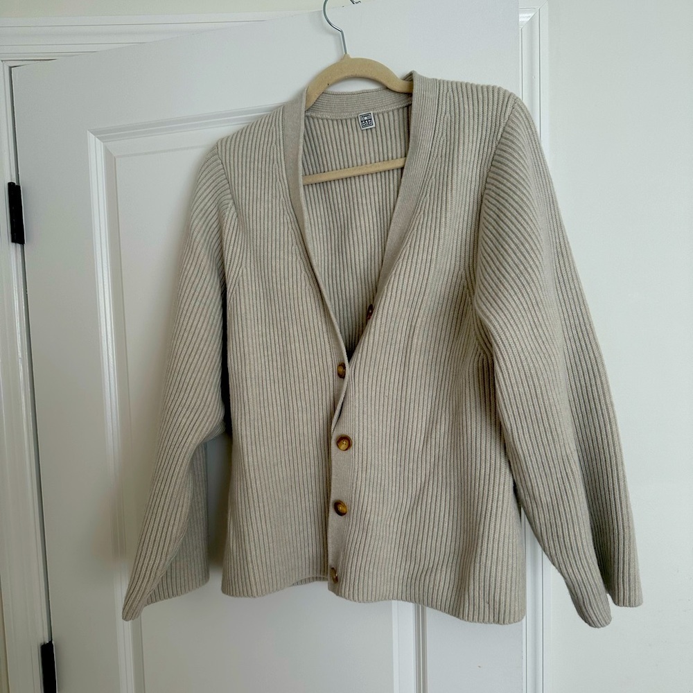 Toteme cream ribbed lambs wool sculpted cardigan medium spring